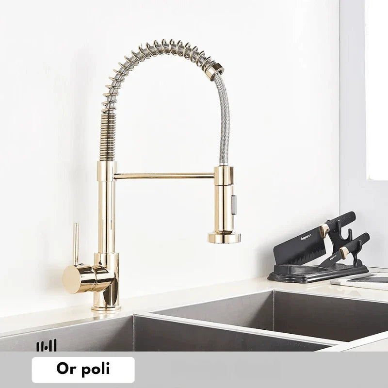 Gold-plated faucet with a polished and shiny surface