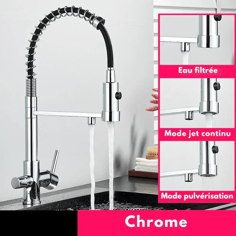 Black faucet with a glossy chrome finish
