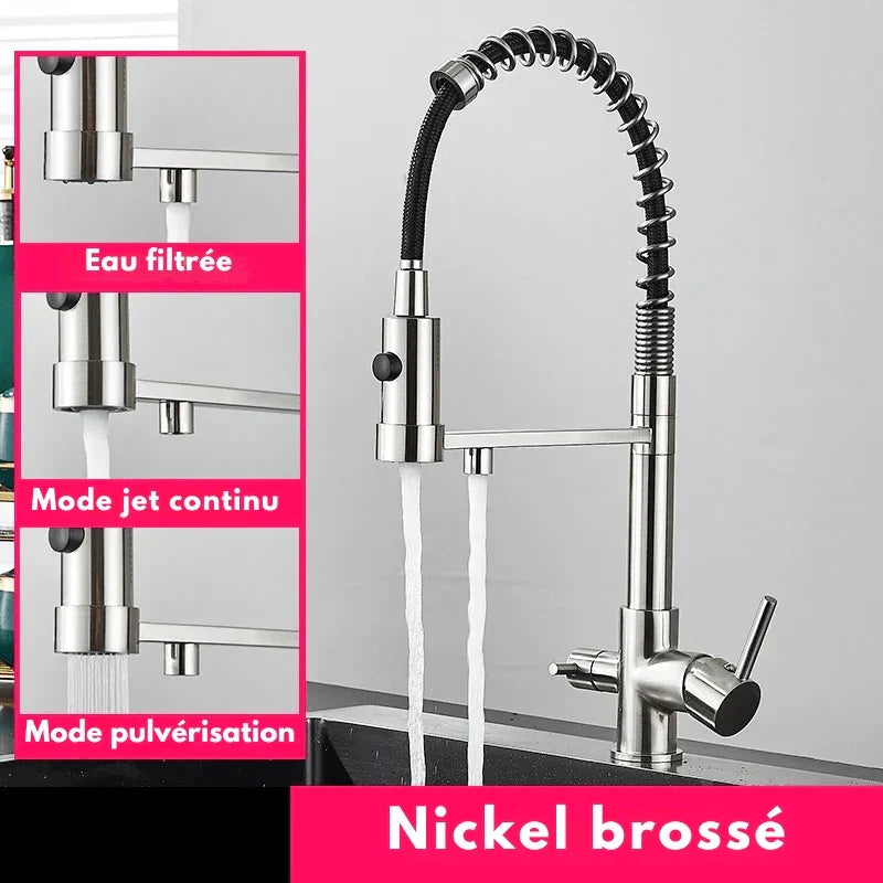 Black faucet with a chic brushed nickel finish