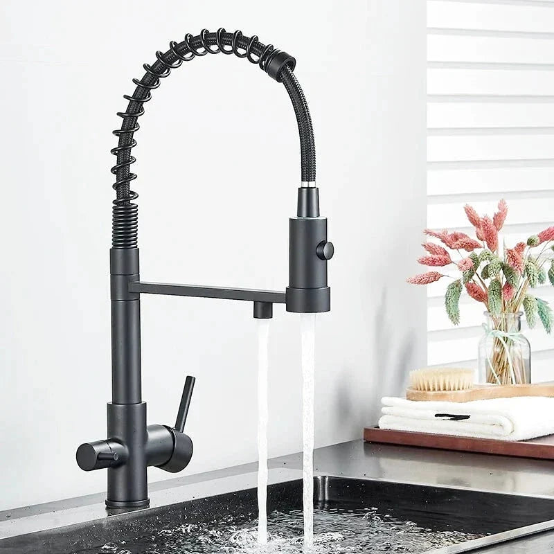 Matte Black Kitchen Faucet with Coiled Pull-Down Sprayer