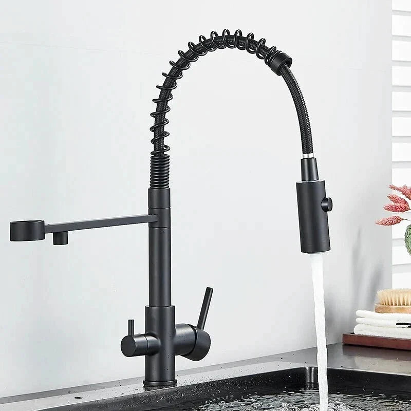 Matte Black Kitchen Faucet with Coiled Pull-Down Sprayer