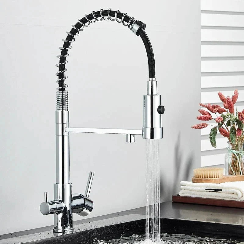 Matte Black Kitchen Faucet with Coiled Pull-Down Sprayer
