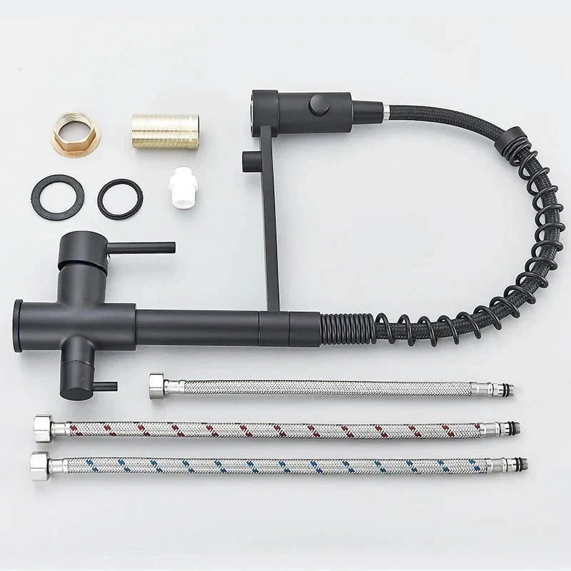 Matte Black Kitchen Faucet with Coiled Pull-Down Sprayer