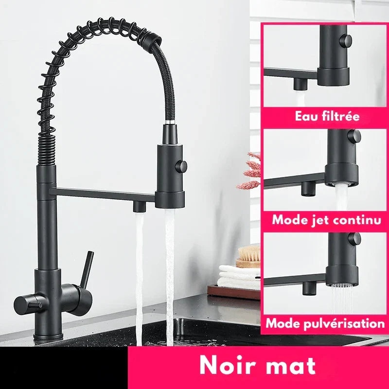 Matte Black Kitchen Faucet with Coiled Pull-Down Sprayer