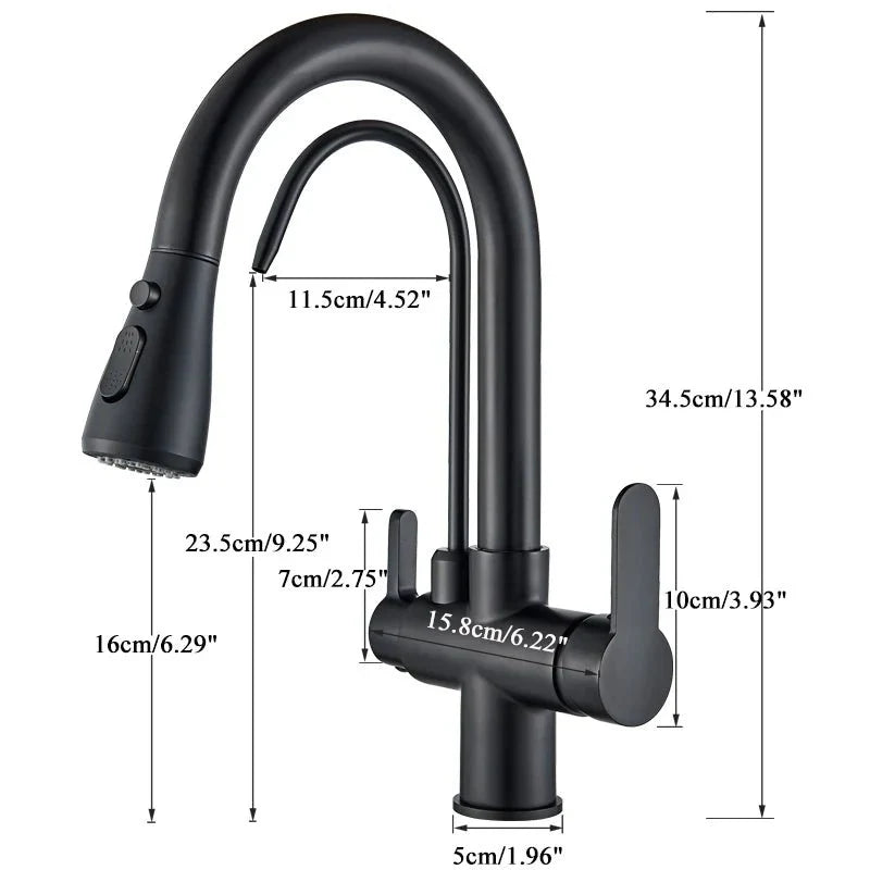 Matte Black Pull-Down Kitchen Faucet with Filter