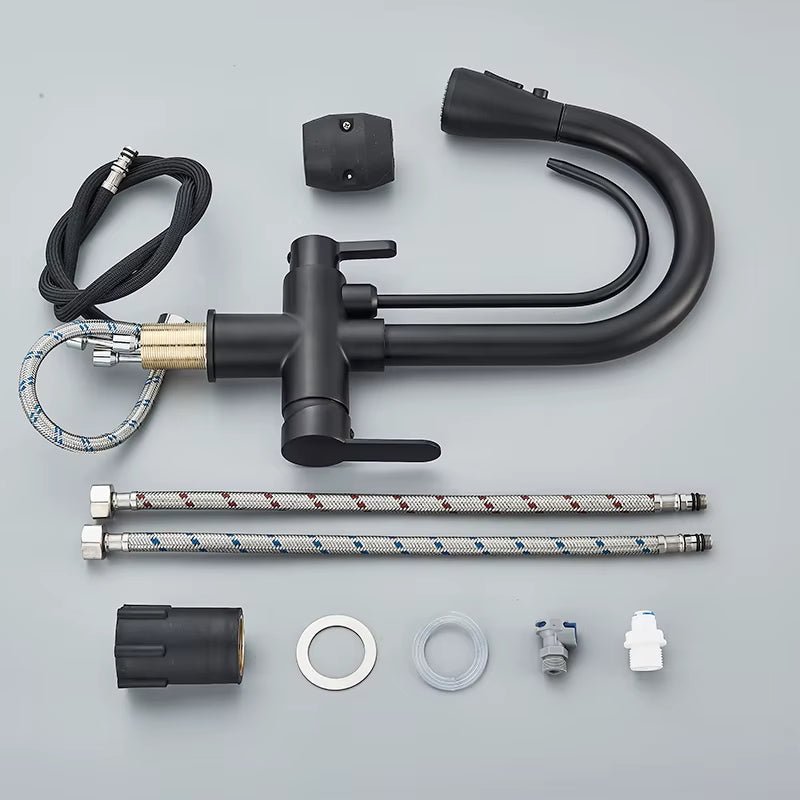 Matte Black Pull-Down Kitchen Faucet with Filter