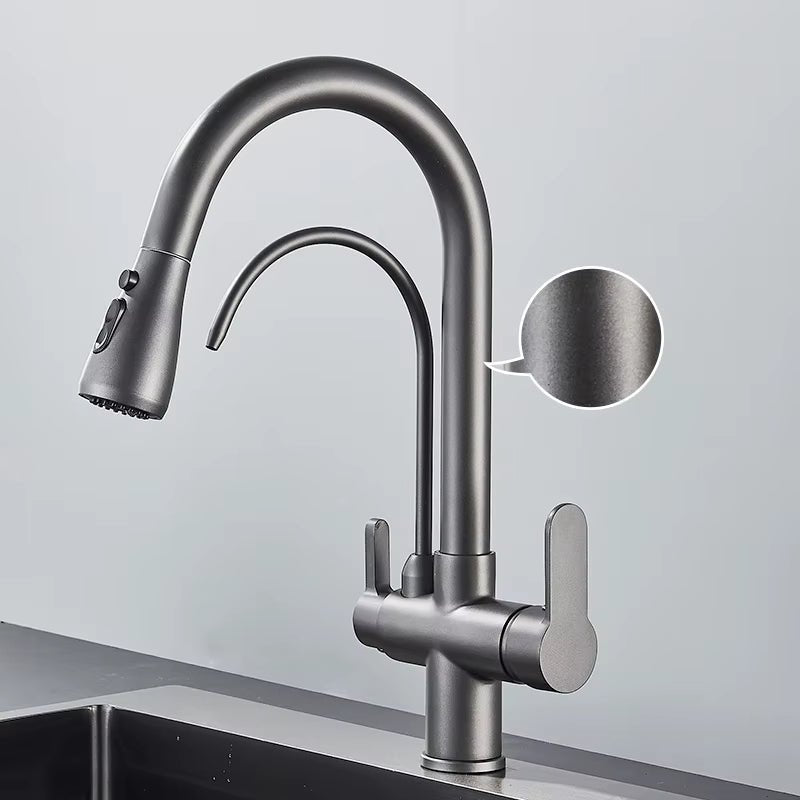 Kitchen faucet with single-hole installation for space saving