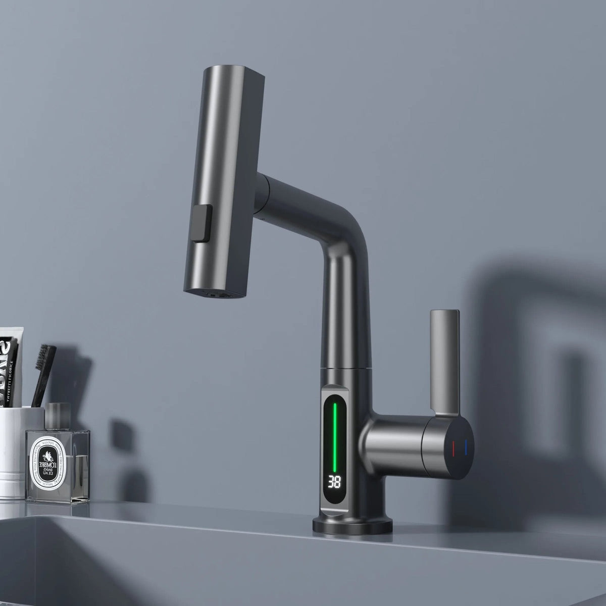 Kitchen faucet with single lever for hot and cold water