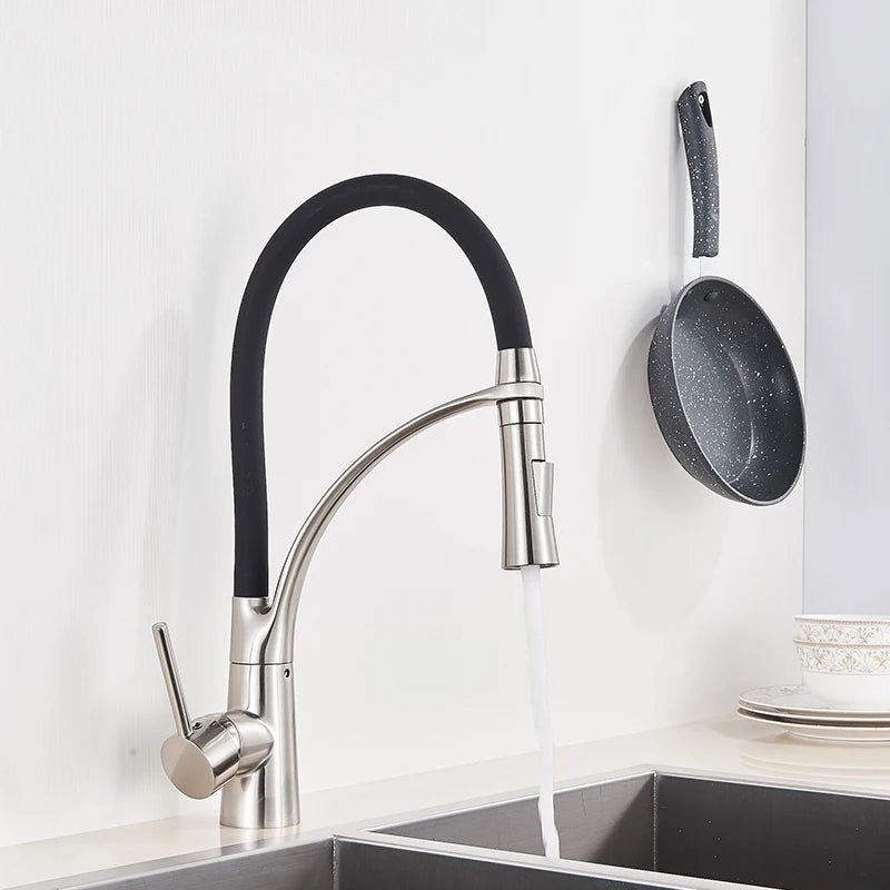 Detail of the swiveling spout of the kitchen tap