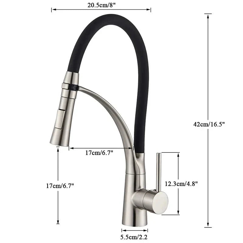 Brushed Nickel Kitchen Faucet with Black Flexible Hose