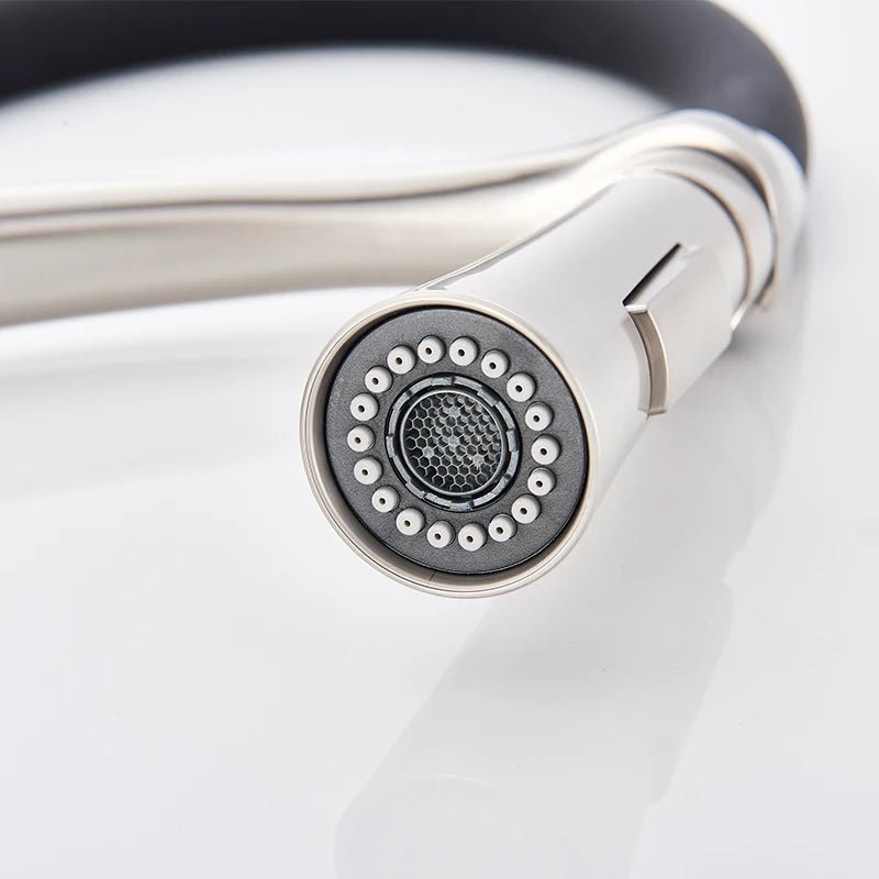 Brushed Nickel Kitchen Faucet with Black Flexible Hose