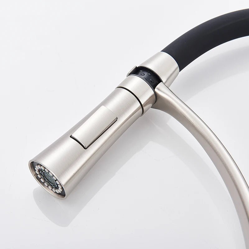 Brushed Nickel Kitchen Faucet with Black Flexible Hose