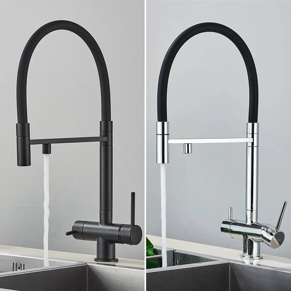 Modern Gunmetal Kitchen Faucet with Flexible Black Spout