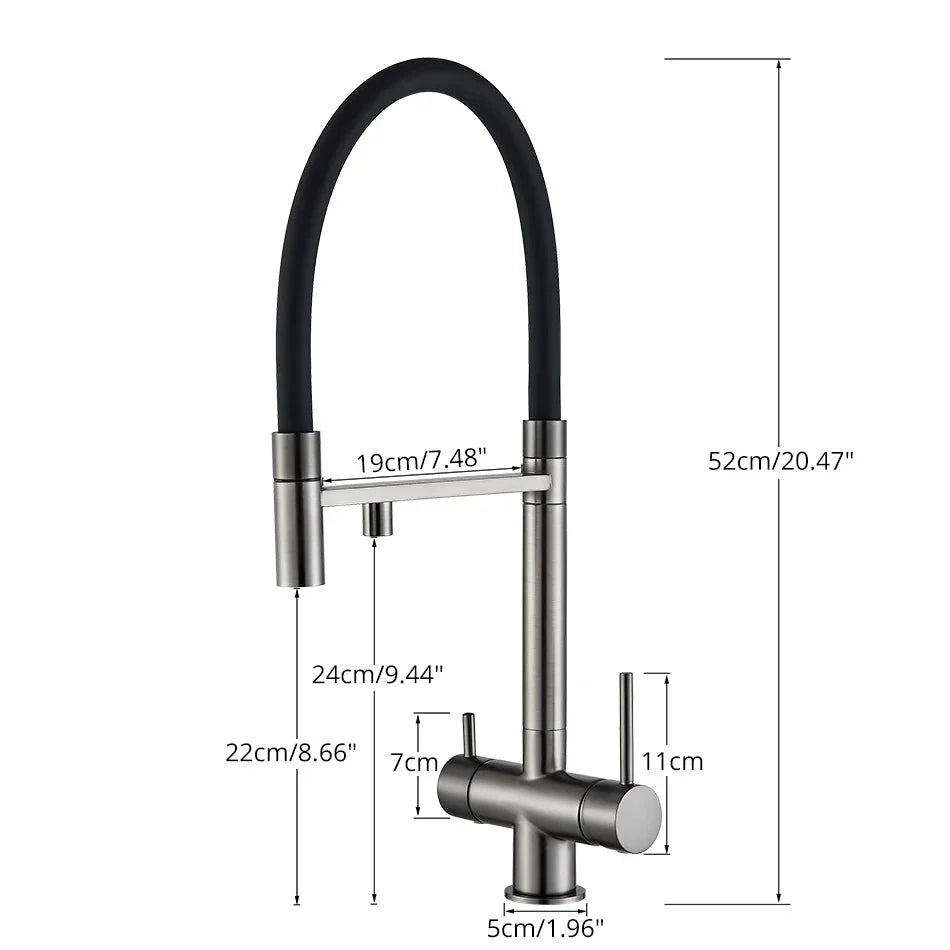 Modern Gunmetal Kitchen Faucet with Flexible Black Spout