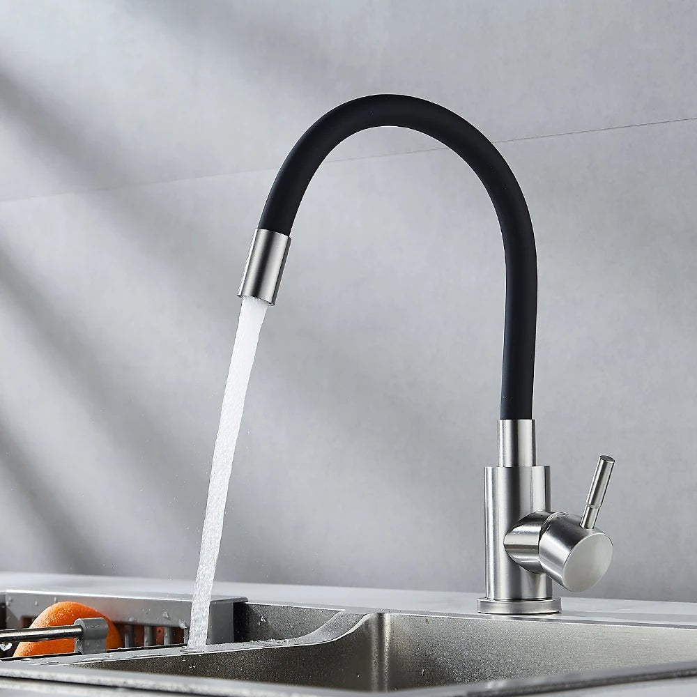 Close-up view of the durable stainless steel mixer tap