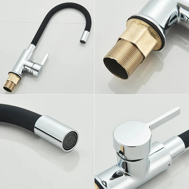 Brushed Nickel Kitchen Faucet with Flexible Black Spout