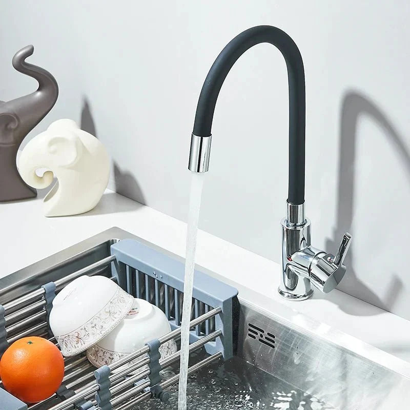 Brushed Nickel Kitchen Faucet with Flexible Black Spout