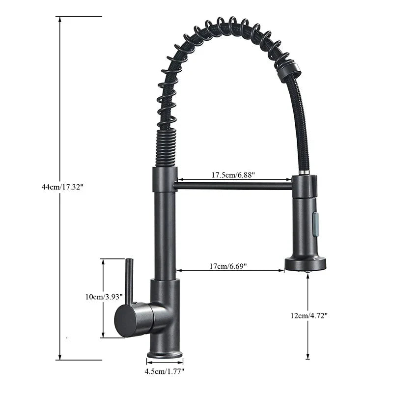 Modern Gold Kitchen Faucet with Black Coil Sprayer
