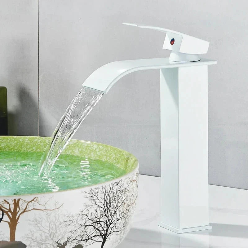 White faucet with a glossy finish for the bathroom