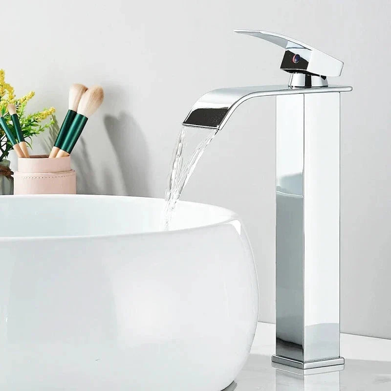 Chrome tap with a glossy finish and an elongated spout
