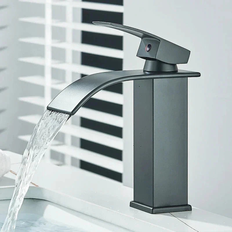 Modern Matte Black Waterfall Sink Faucet