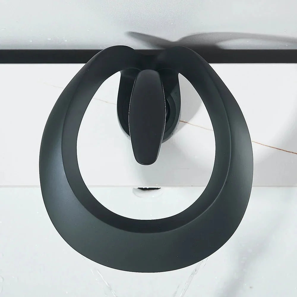Sculptural Matte Black Waterfall Basin Faucet