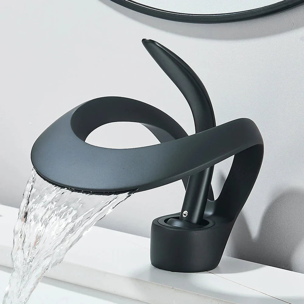 Brass waterfall mixer tap, ideal for a contemporary washbasin