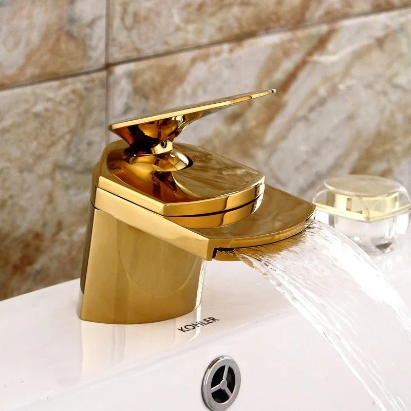 Modern Polished Gold Waterfall Basin Faucet
