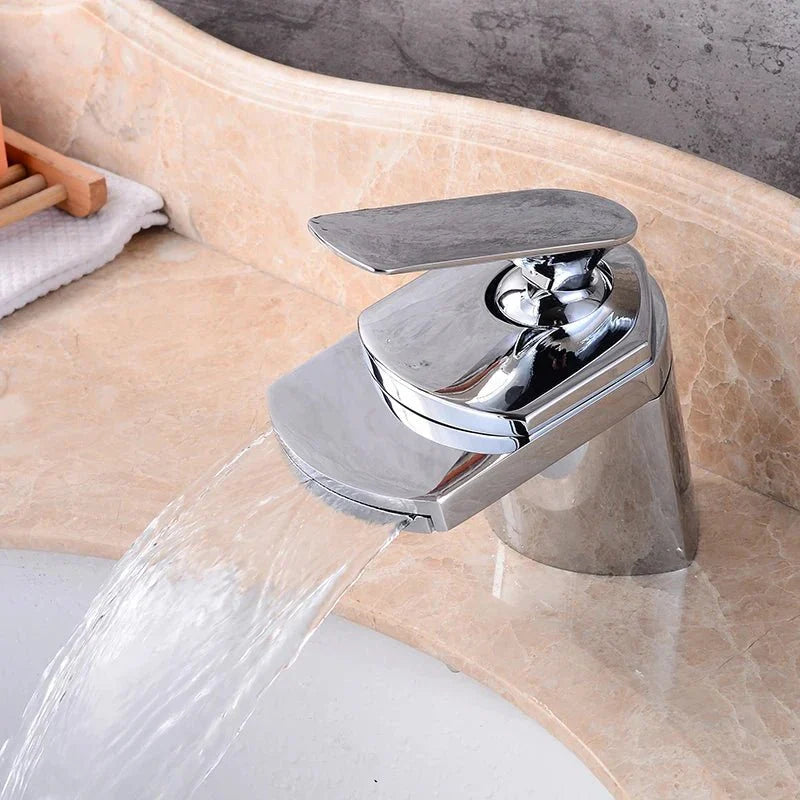 Modern Polished Gold Waterfall Basin Faucet