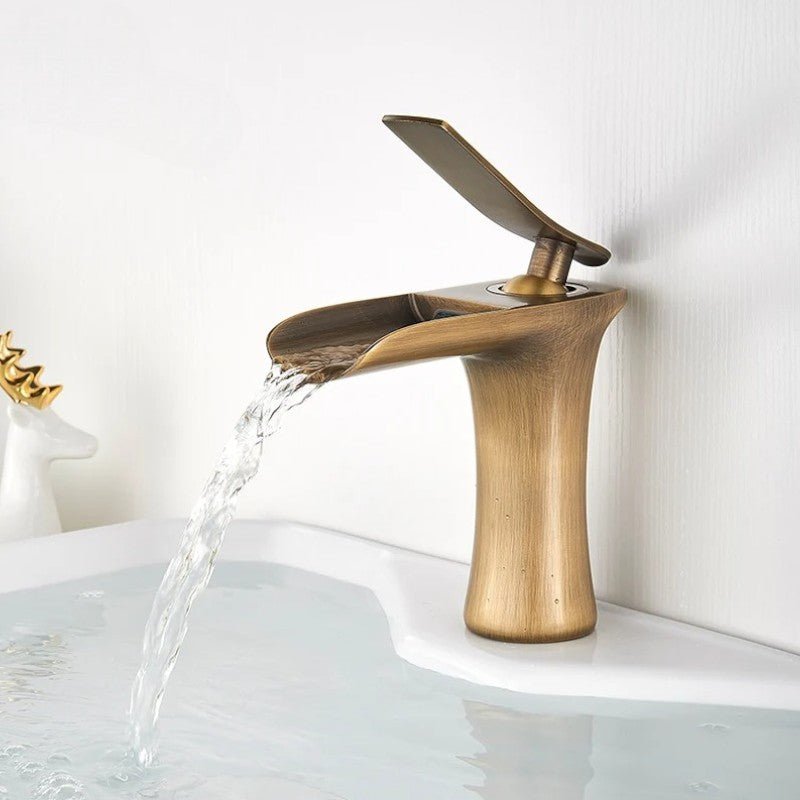 Brass tap with ceramic cartridge, close-up view
