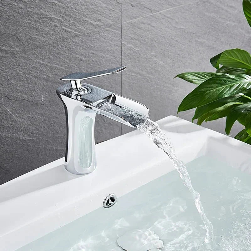 Basin tap with waterfall spout, elegant design