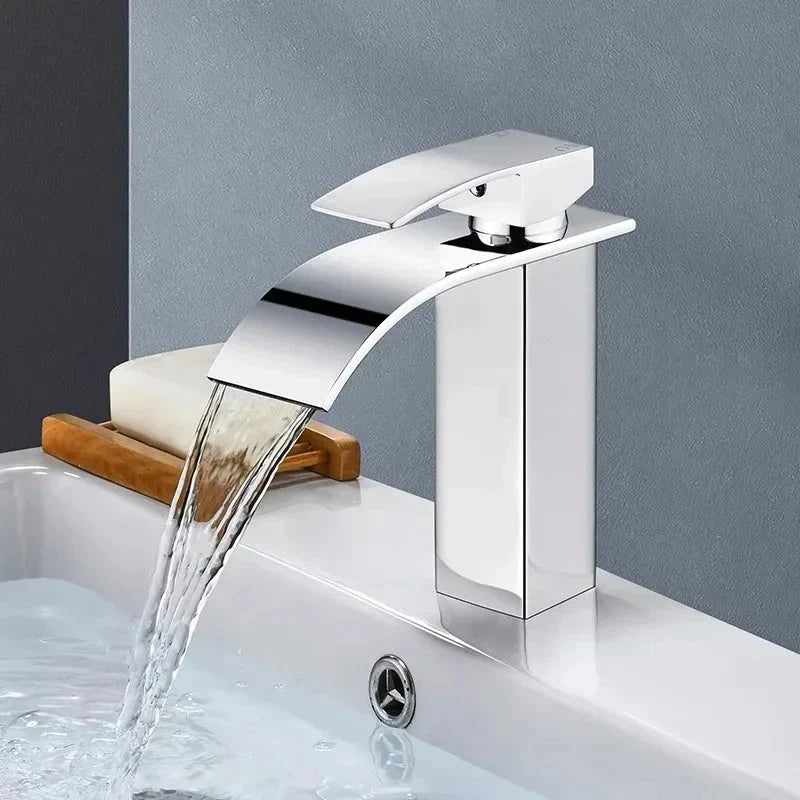 Tall Modern Chrome Waterfall Basin Faucet