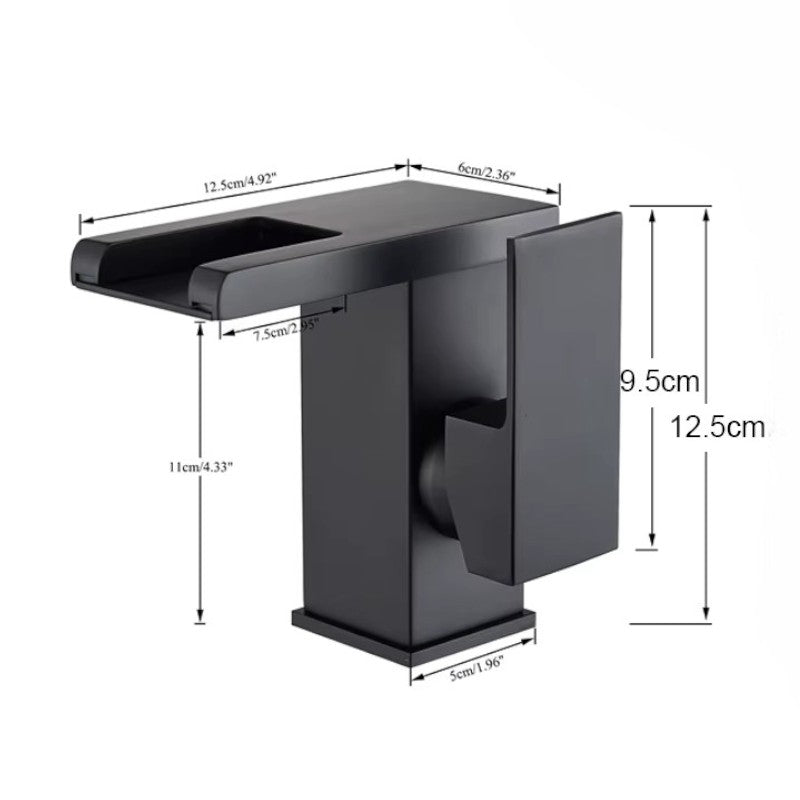 Modern Matte Black Waterfall Basin Faucet with Blue LED