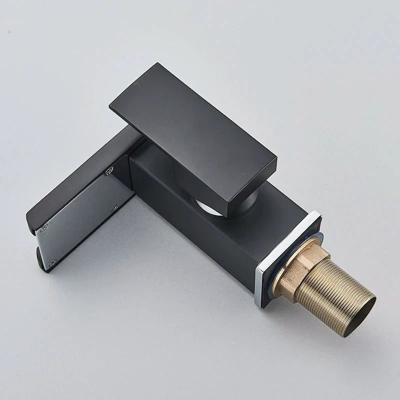 Modern Matte Black Waterfall Basin Faucet with Blue LED
