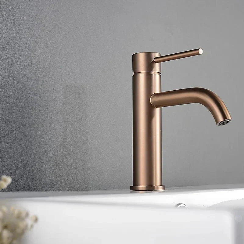 Modern Tall Brushed Rose Gold Basin Faucet
