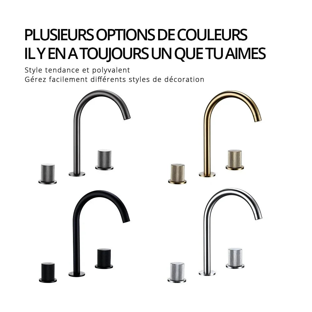 Brushed Gold Gooseneck Basin Faucet with Knurled Handles