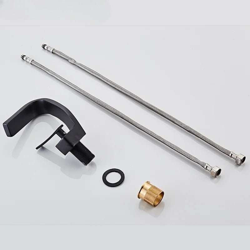 Sleek Matte Black Rose Gold Waterfall Faucet