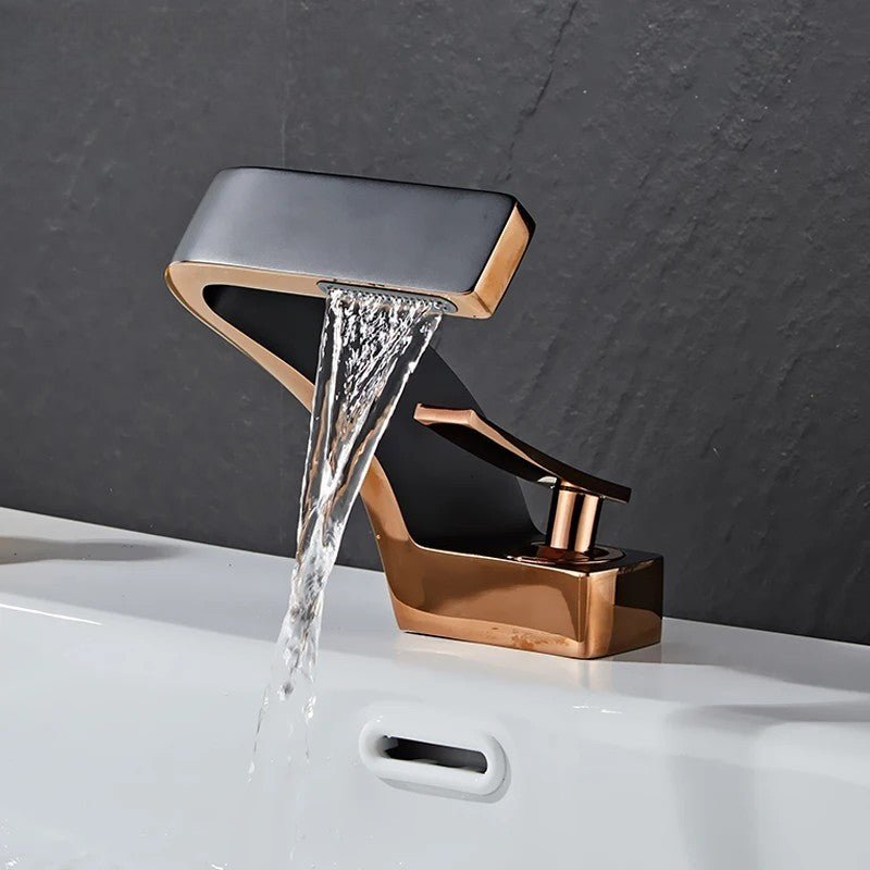 Sleek Matte Black Rose Gold Waterfall Faucet