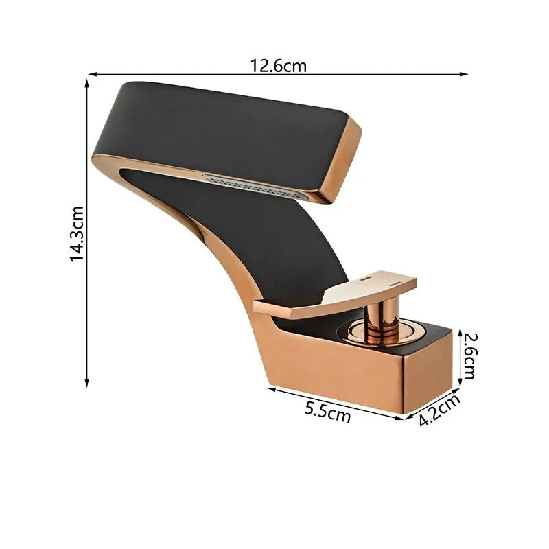 Sleek Matte Black Rose Gold Waterfall Faucet