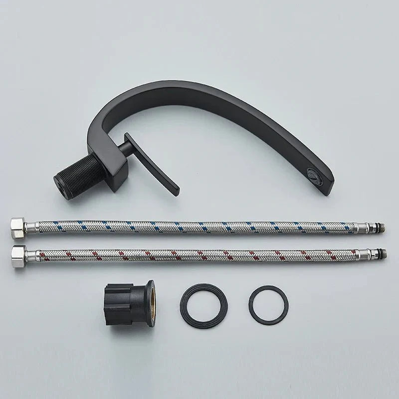 Modern Chrome Bathroom Faucet with Curved Flat Spout