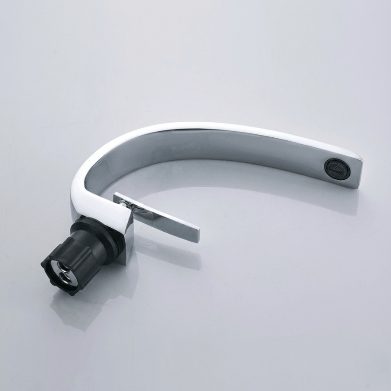 Modern Chrome Bathroom Faucet with Curved Flat Spout