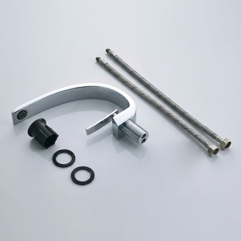 Modern Chrome Bathroom Faucet with Curved Flat Spout