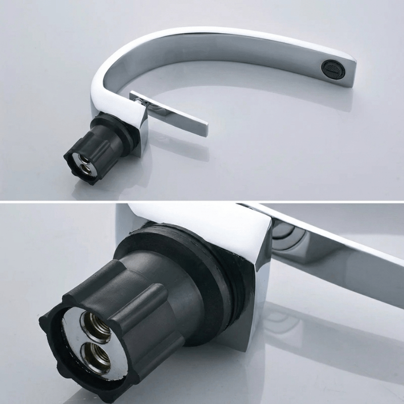 Modern Chrome Bathroom Faucet with Curved Flat Spout