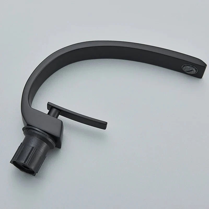 Modern Chrome Bathroom Faucet with Curved Flat Spout