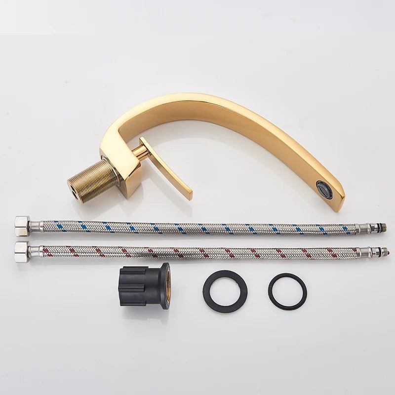 Modern Chrome Bathroom Faucet with Curved Flat Spout