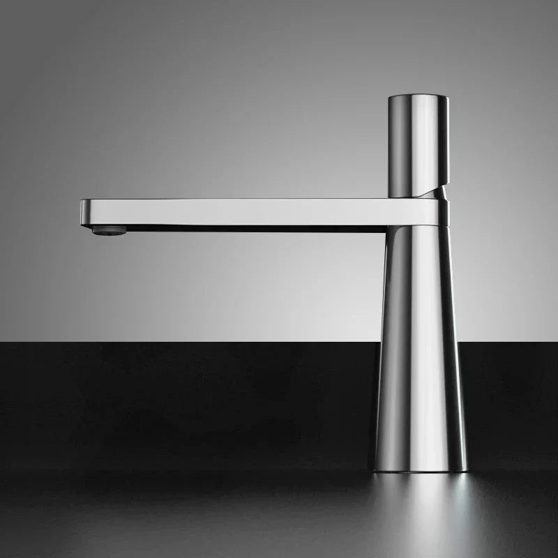 Detail of the brass tap spout with chrome finish