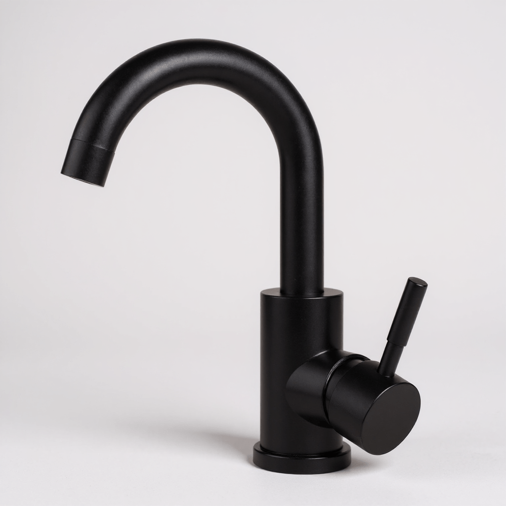 Side view of the stainless steel angled mixer tap