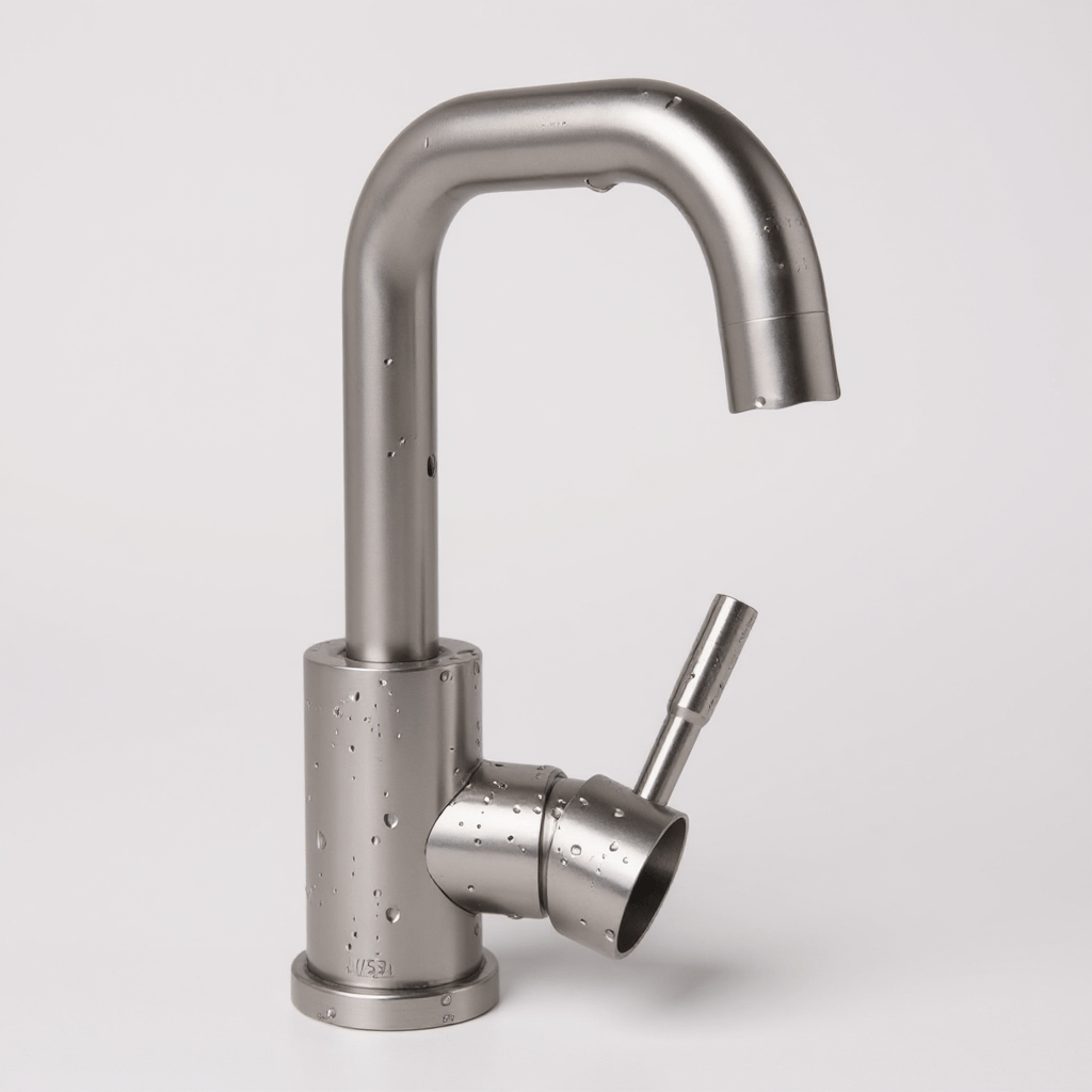 Top view of the curved stainless steel faucet