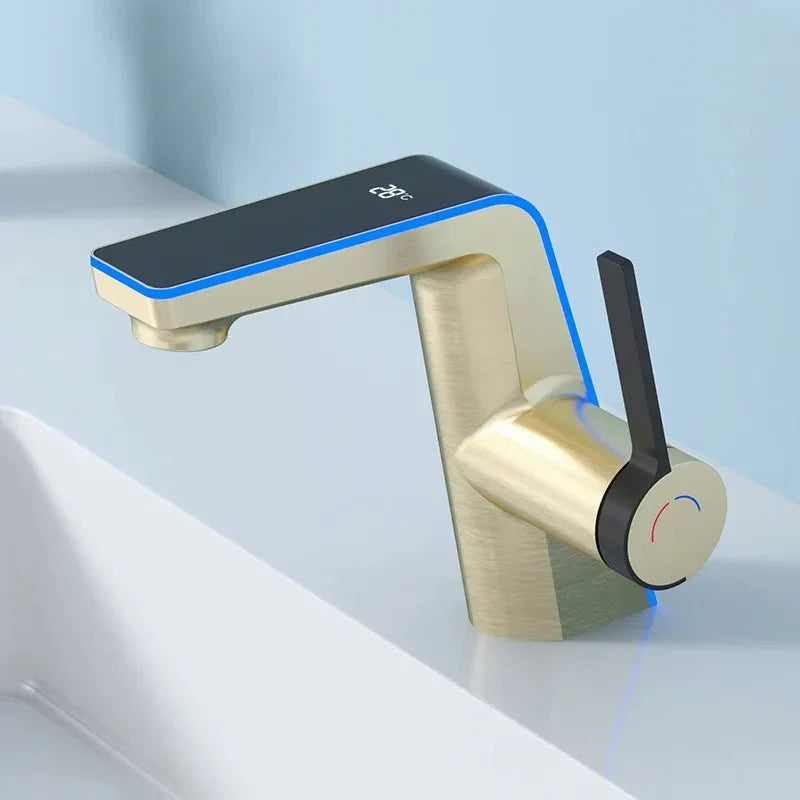 Bathroom sink faucet with black finish and digital display