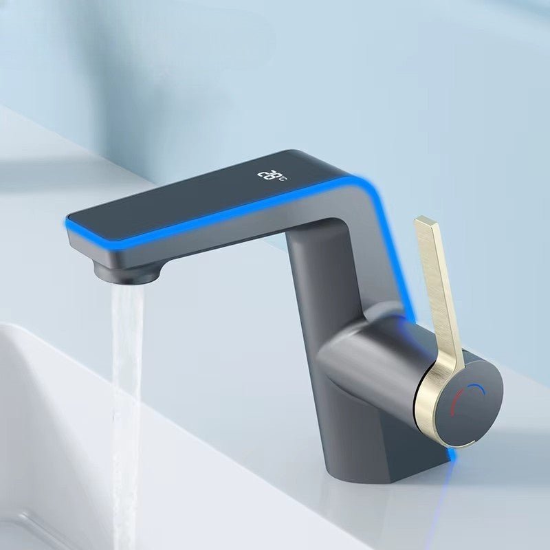 Modern Dark Grey Faucet with Digital Temp & Gold Handle